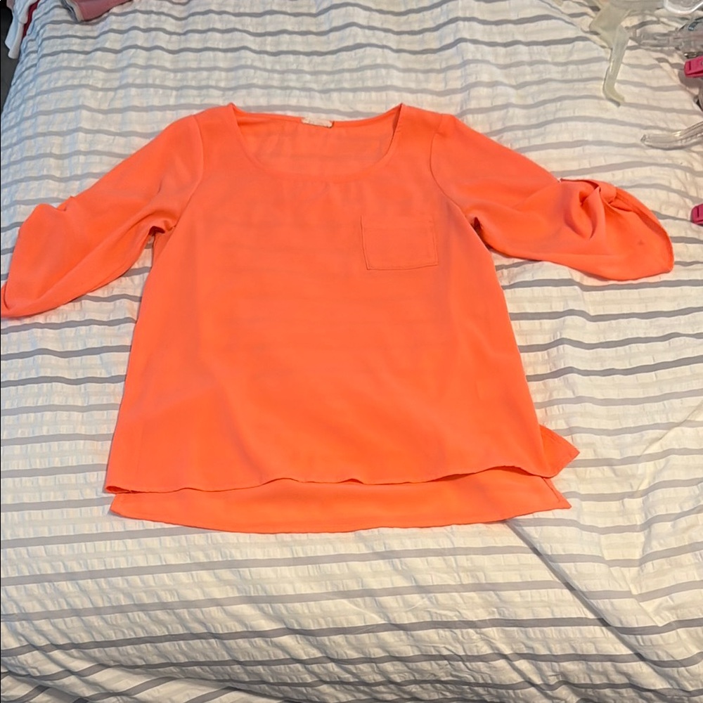 Vibrant Orange Boxy Blouse with 3/4 Sleeves